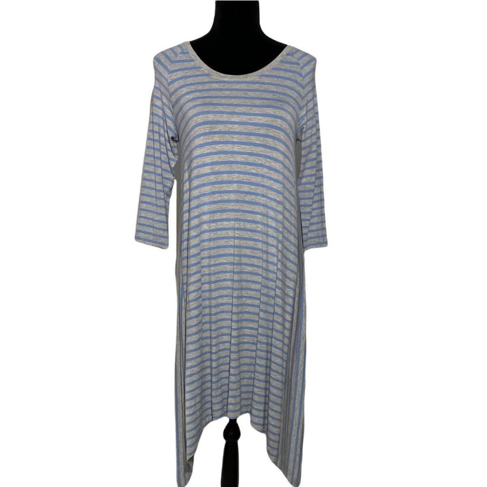 Matilda‎ Jane S Dress Her Majesty Sky Blue Gray Stripes Hi Low Shark Bite Hem